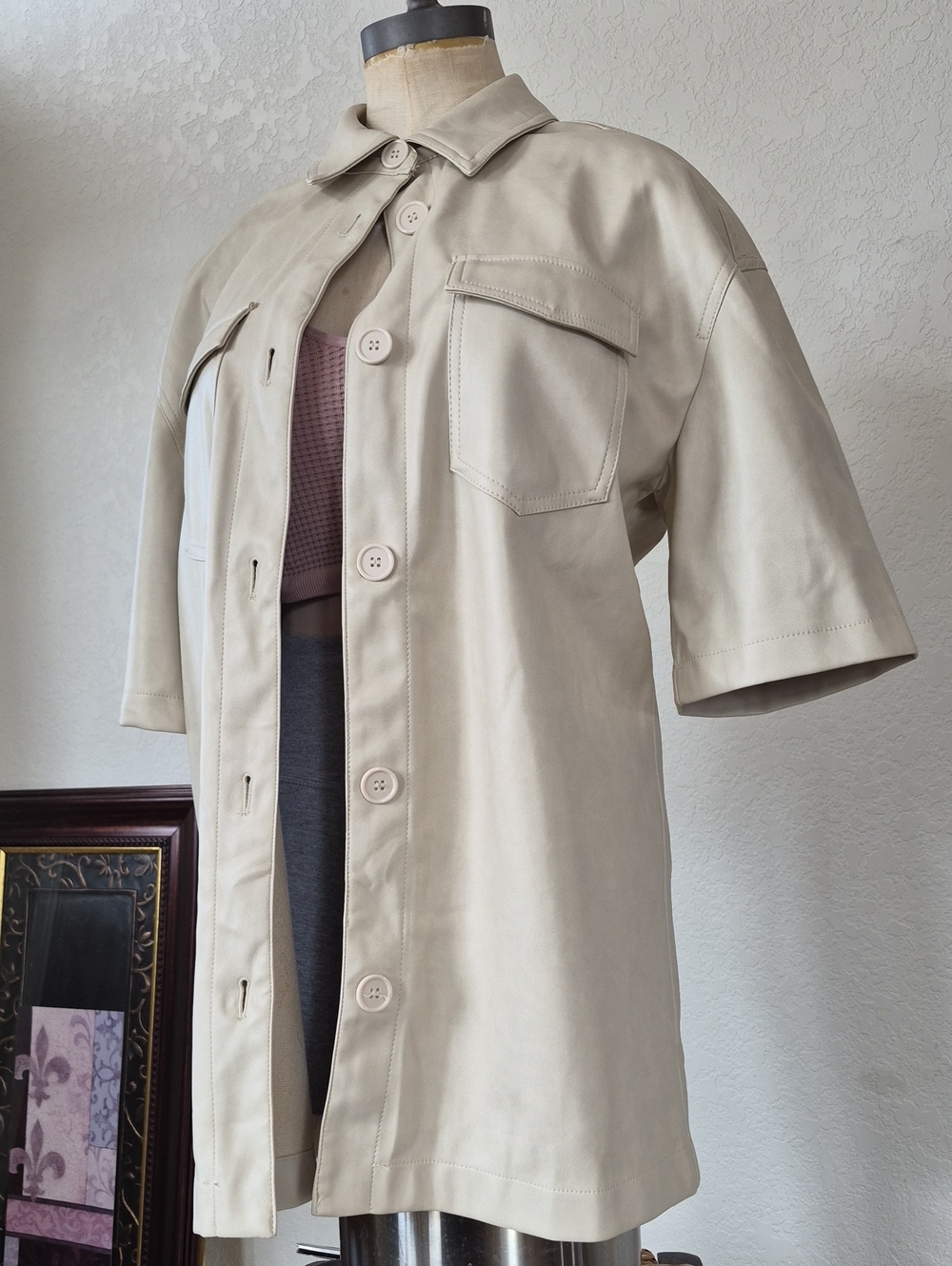 7 for all Mankind, Faux leather, Button Up Shacket, with Large Flap Pockets Sz M